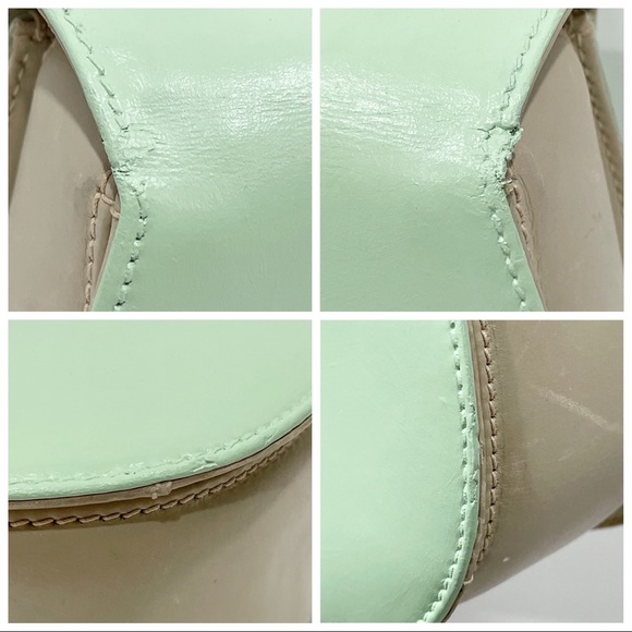 ❤️SOLD❤️Gucci mint green and off white leather vintage bamboo top handle bag - Picture 7 of 12
